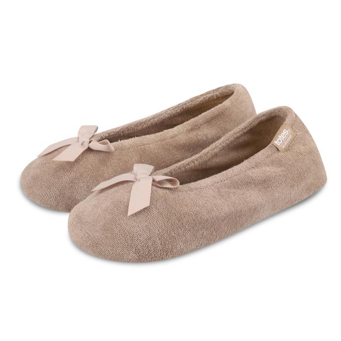 Isotoner® Ladies Terry Ballerina Slipper Light Brown Extra Image 1
